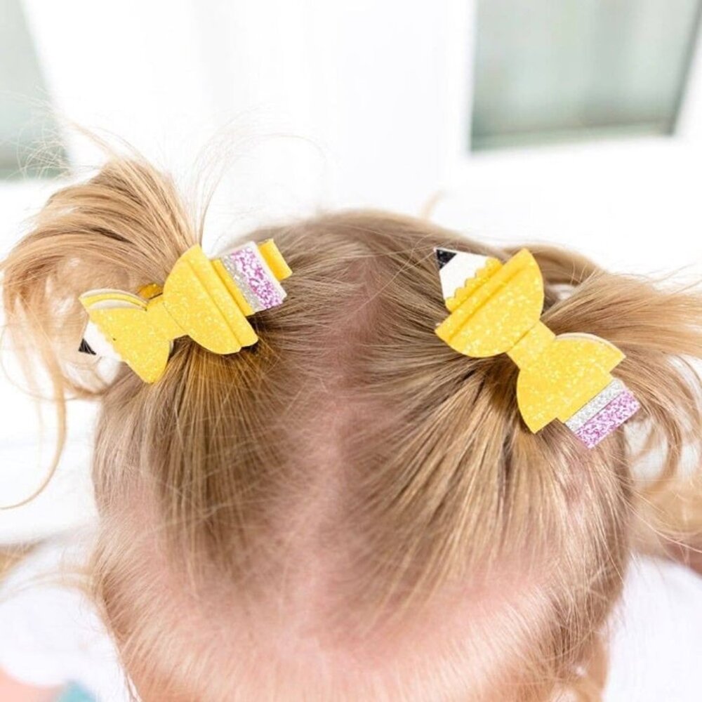 Back to School Pencil Bows Alligator Clip Set